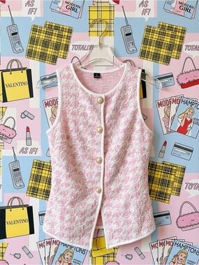 Pink Tweed Houndstooth Vest Top